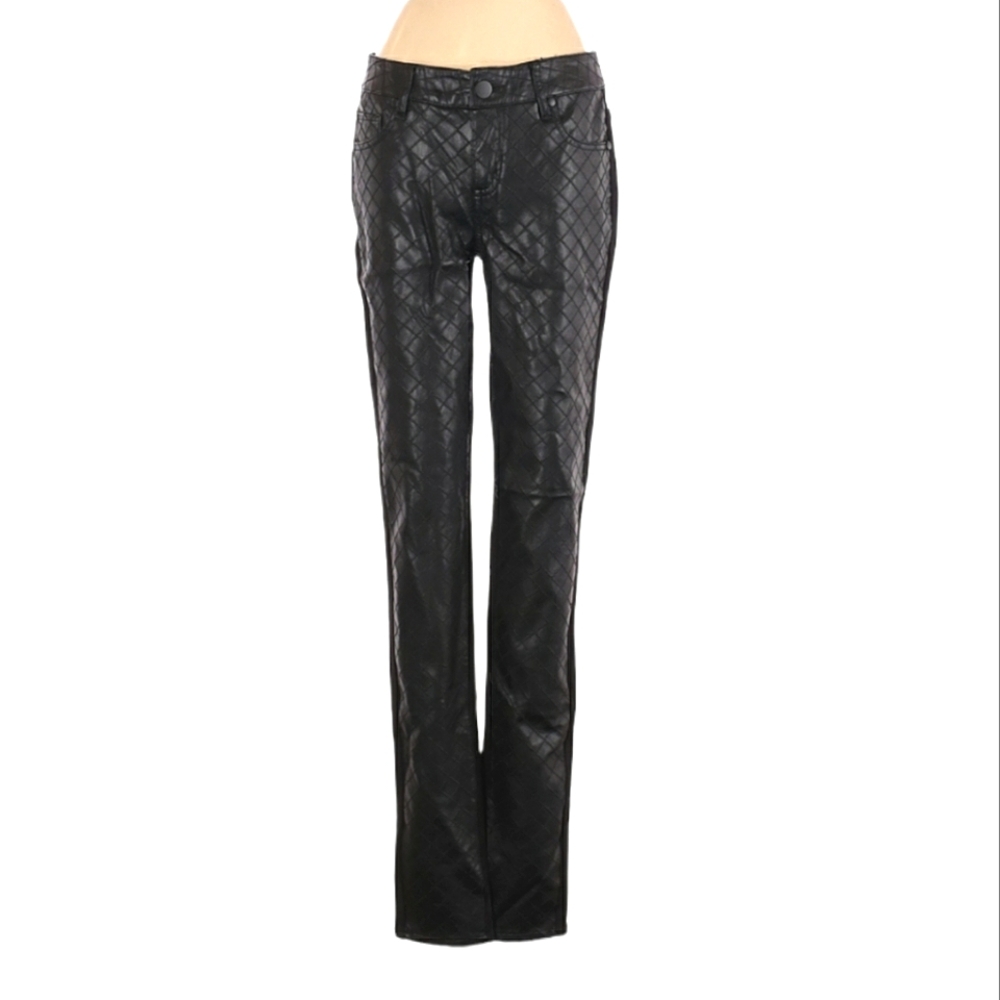 Aqua‎ Pants Size 25 Black Faux Leather Front Panels & Back Pockets Straight Leg